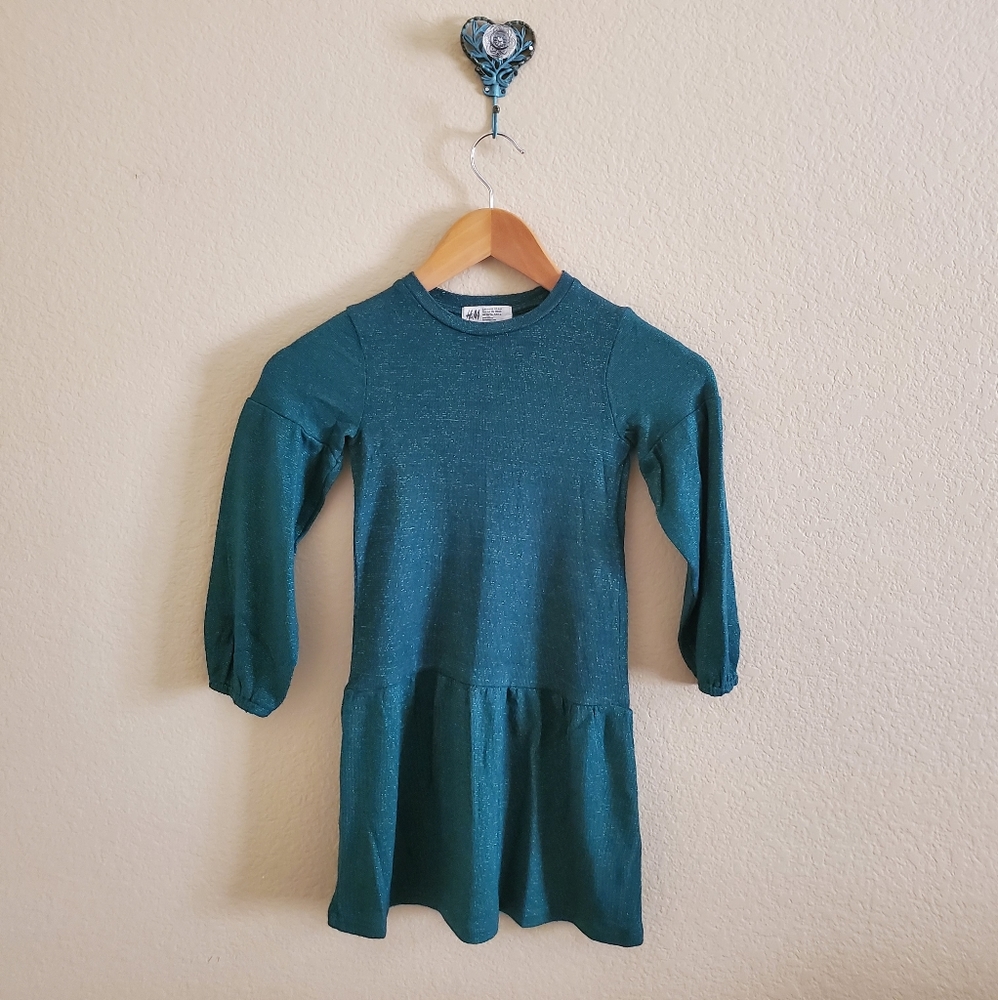 H&M long sleeve dress green sz 4-6